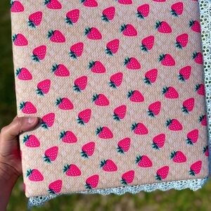 Strawberry Print Fabric with Lace Trim Vintage Scrap Book